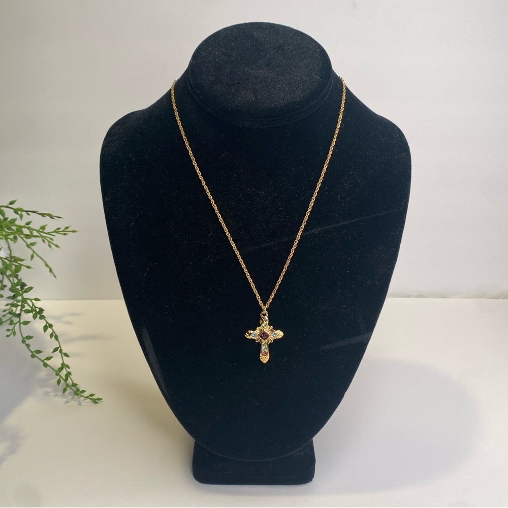 Premier Designs Dominique Gold Cross Necklace With Colored Crystals 18" Chain
